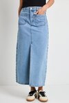 Zoey Sea Blue Pocket Front Denim Midi Skirt