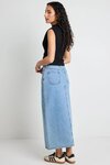 Zoey Sea Blue Pocket Front Denim Midi Skirt