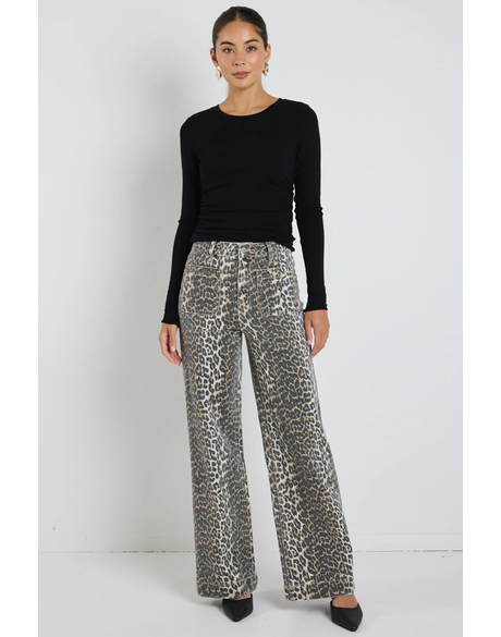 Zoey Leopard High Rise Wide Leg Pocket Jean