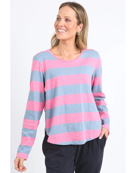 Spritz Stripe L/S Tee (Geranium Pink/Steel Blue Stripe)