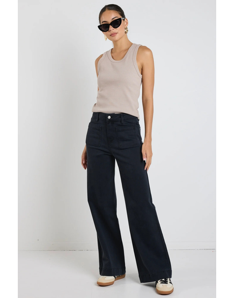 Zoey Black Denim High Rise Wide Leg Pocket Jean